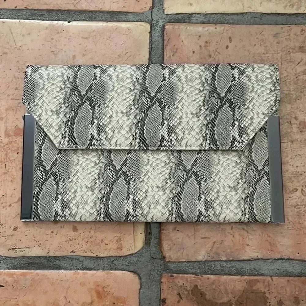 NEW ✨ MOTF Snakeskin Clutch With Metal Accents and Hardware